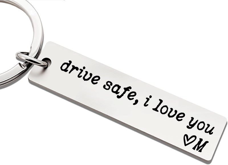 ZEARPT Valentine’s Day Gift for Boyfriend, Personalized Initial Drive Safe I Love You Keychain, Stainless Steel Key Ring for Him Husband Son, Couples Car Accessory, Gift-Ready Box - Image 1